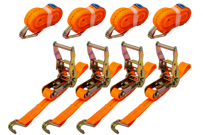 Set of four UNITRAILER 4m/25mm/1t orange transport belts with tensioner