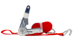 Set of four UNITRAILER transport belts with tensioner 4m/25mm/1t red