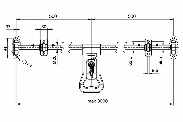 STEELPRESS ZD-03 V.3 container trailer locking bolt, door lock 3000mm